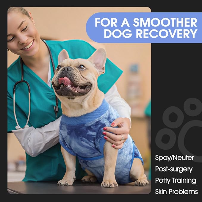 FUAMEY Recovery Suit for Dogs After Surgery,Soft Breathable Dog Bodysuit | E-Collar & Cone Alternative Surgical Suit,Male Female Dog Neuter Spay Suits Anti Licking Wounds Onesie Blue Tie Dye XXL