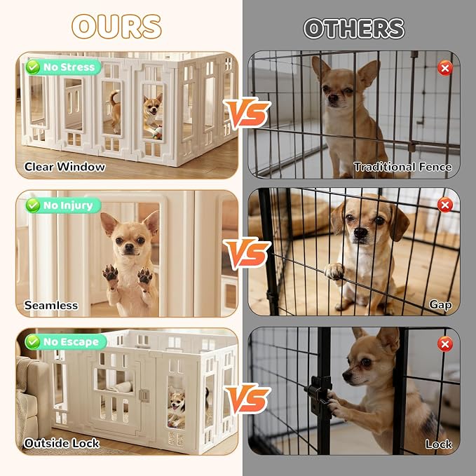 Clear Acrylic Dog Playpen for Indoor Puppy with HDPE, 15 Panels (47"x47") | Tool-Free Indoor Pet Fence, Large Clear Puppy Playpen with Suction Cup, Transparent Enclosure for Small Dogs Cats Bunnies