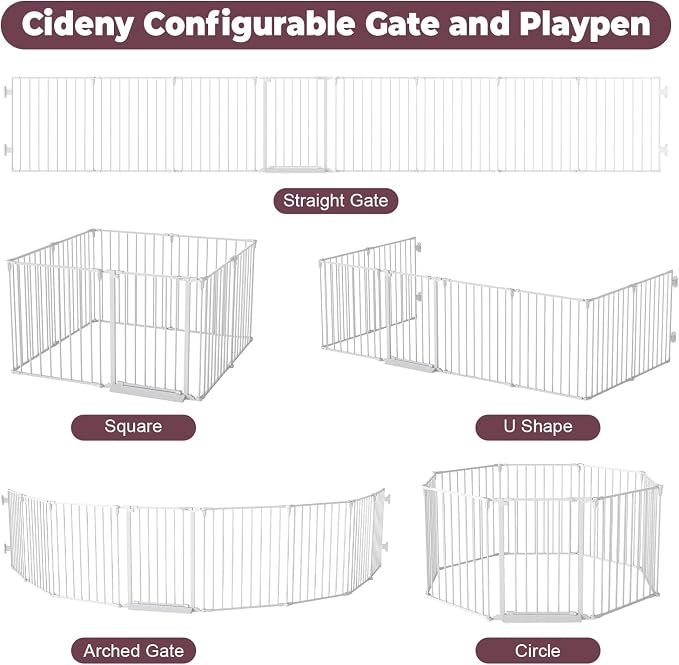 190" Extra Wide Baby Gate Playpen, Adjustable Baby Fence Play Yard | Long Dog Gates Indoor for Stair Doorway Fireplace, Large Child Gate for Toddler Kid Pet, Family Essentials Safty Gate, White