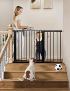 COMOMY 30" Tall Baby Gate for Stairs Doorways, Fits Openings 29.5" to 46" Wide, Auto Close Extra Wide Dog Gate for House, Pressure Mounted Easy Walk Through Pet Gate with Door, Black | Auto Close Extra Wide Dog Gate for House, Pressure Mounted Easy Wal...