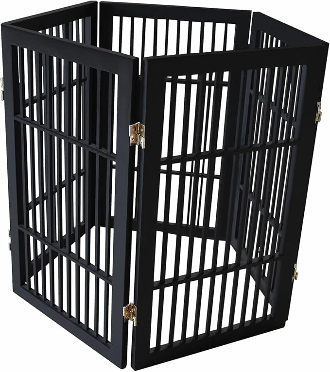 Urnporium Pet Dog Gate Freestanding, Strong Durable Folding Wooden Fence, Portable Acacia Hardwood Safety Barrier for Indoor & Outdoor Use (Black Pet Gate, 5 Panel 30" Tall)