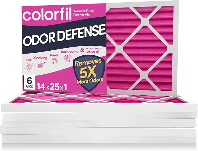 14x25x1 Air Filter (6-Pack) | Made in the USA | Color Changing | Remove Cat and Dog Odor | MERV 8 for Pet Hair Dander and Dust | 13.5"x24.5"x0.75" Exact Size