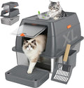 XL Enclosed Stainless Steel Litter Box with Lid, Dark Gray | covered, High Sided, Rustproof & Leak Proof, Easy Clean, Odor Control, Includes Scoop & Step
