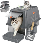 XL Enclosed Stainless Steel Litter Box with Lid, Dark Gray | covered, High Sided, Rustproof & Leak Proof, Easy Clean, Odor Control, Includes Scoop & Step