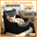 Topmart Dog Car Seat for Small Medium Dogs Under 35lbs, Cozy Pet Seat | Foam Safety Dog Booster Seat for Back Seat, Pet Bed for Car with Safety Tether, Storage Pockets, Machine Washable Cover Black