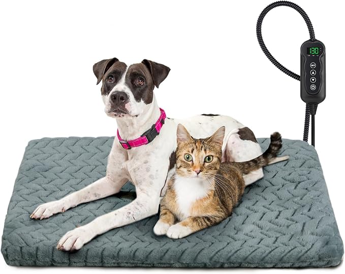 GASUR Heated Dog Bed, 28''x20'' Waterproof Cat Heating Pad with Timer Temperature Adjustable, Indoor Heated Electric Pet Bed for Cats Dogs, Auto Power-Off, Anti-bite Pet Heated Pad, Medium
