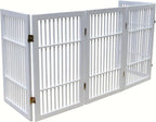 Urnporium Pet Dog Gate Freestanding, Strong Durable Folding Wooden Fence, Portable Acacia Hardwood Safety Barrier for Indoor & Outdoor Use (White Pet Gate, 5 Panel 30" Tall)