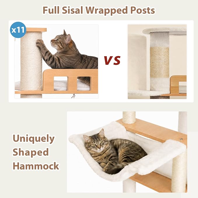 Gitelsnour Modern Cat Tree, 76'' Tall Cat Tower - 3 Big Platform GCT103WB