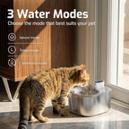 Wireless Cat Water Fountain Stainless Steel,135floz/4L Battery Operated Automatic Pet Fountain,Cordless Cat Water Dispenser Pet Drinking Water Fountain for Multicat Cats Dog Outdoor