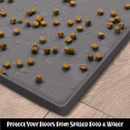 DogBuddy Dog Food Mat – Waterproof Dog Bowl Mat for Food and Water, Silicone Pet Feeding Mats for Floors, Non-Slip Placemat with High Edges for Dogs Bowls, Puppy Essentials (Small: 19"x12", Shadow)