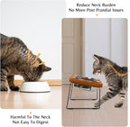 Elevated Cat Food Bowl for Indoor Cat, Brown Raised Water Bowl Set for Pet | Whisker Friendly, Anti Vomit, Feeding Station for Puppy, Stainless Steel, Pet Dish, Easy Assembly, Bamboo, Dishwashers Safe
