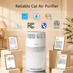WISESKY Cat Air Purifier for Large Rooms, 5-Stage HEPA Air Cleaner for Cat Hair, Dander & Odors, 360° Air Intake, Quiet Operation, Bite-Resistant Cord & Tip-Over Protection, Smart App Control