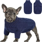 Queenmore Small Dog Pullover Sweater, Cold Weather Cable Knitwear, Classic Turtleneck Thick Warm Clothes for Chihuahua, Bulldog, Dachshund, Pug (Dark Navy, X-Small)