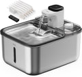 Automatic Stainless Steel cat Water Fountain for Pets Indoor, Wireless Metal Dispenser, Cordless Battery Operated Dog Drinking Fountains, Rechargeable Waterer with Motion Sensor, Black,3.5L 6 Filters