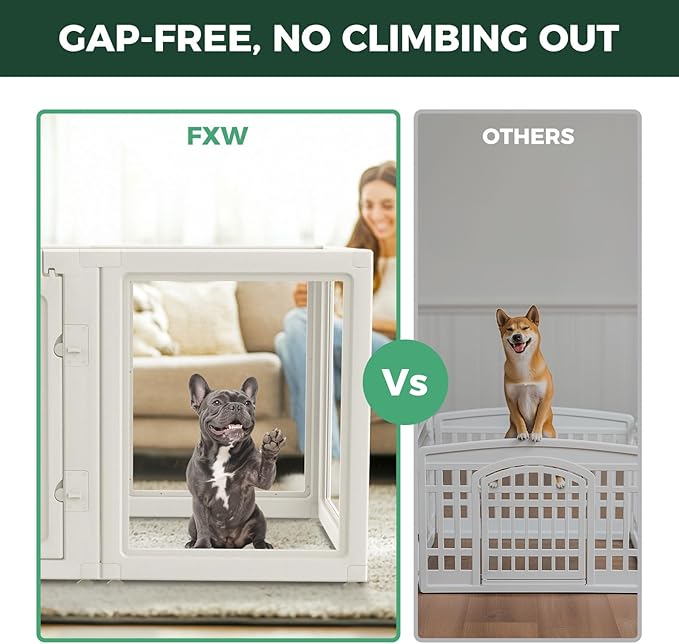 FXW AuraSpace Clear Acrylic Indoor Dog Playpen, 30" H, 10 Panels, White | Open View, Modern Home Fit, No Climbing Bars, Tool-Free Setup, For Small & Medium Dogs