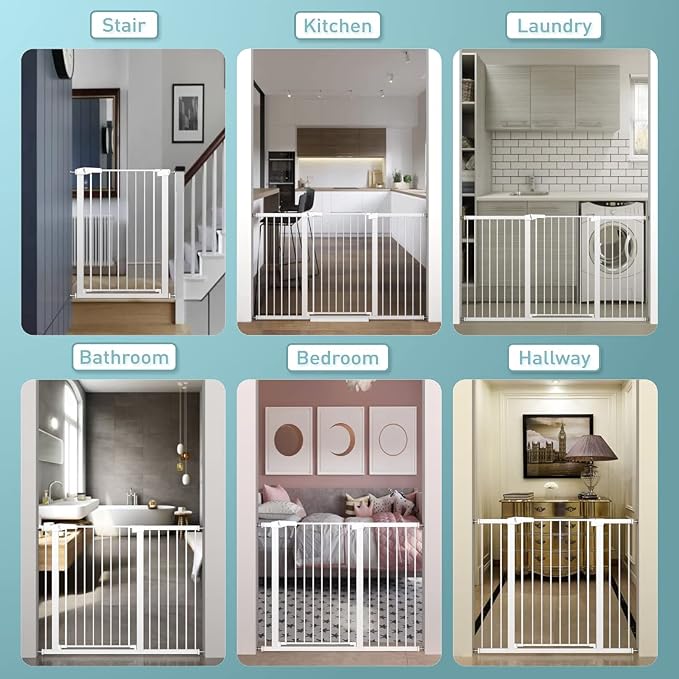 Fairy Baby 38" Extra Tall Baby Gate, 29.5"-40.5" Extra Wide Pet Gate for Dogs Puppy, Metal Auto Close Safety Child Gate for Stairs Doorways, Easy Install Pressure Mounted Dog Gate Indoor, White