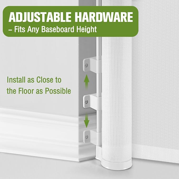 65" Wide Retractable Baby Gate for Doorways Retractable Dog Gate for Stairs | Space-Saving Indoor/Outdoor Retractable Gate, Easy One-Hand Operation Safety Lock, Scratch-Resistant Mesh, Easy Install/White