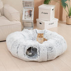 Avont Cat Tunnel Bed, Washable Cushion, Large 3-in-1 Play Tube for Cats | Play, Rest & Snuggle | Spacious for Big Cats | Durable Toggle Design | Removable Washable Cushion | Grey