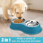 Epetslove Stainless Steel Dog Bowls Double Non-Slip Dog Water and Food Bowl | Pet Feeder Bowls, Dog Dishes, Raised Feeding Design, Double Bowls Set, For Puppies, Medium Dogs and Cats, Outdoor / Indoor