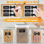 qeerable Airtight Dog Treat Container Set - Shatterproof Plastic Pet Treat Container with Scoops, Tongs & Labels - 3 Pack Clear Dog Cookie Jar for Kitchen Counter Organization & Freshness