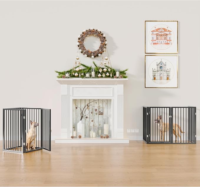 Vantas 80" x 32" Foldable Freestanding Extra Wide Dog Gate with Door,Black | Freestanding Dog Gate for Stairs and Doorways, Renter Friendly No Drill, Extra Wide, Easy Storage, With Support Feet