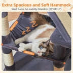 Taoqimiao Sturdy Cat Tree, 58In Cat Tower for Indoor Cats Large Adult | Spacious Cat Condo, 2 Cute Perches, Metal Frame Hammock, 1 Scratch Board, 8 Natural Sisal Posts, Basket, Smoky Gray, MS026G