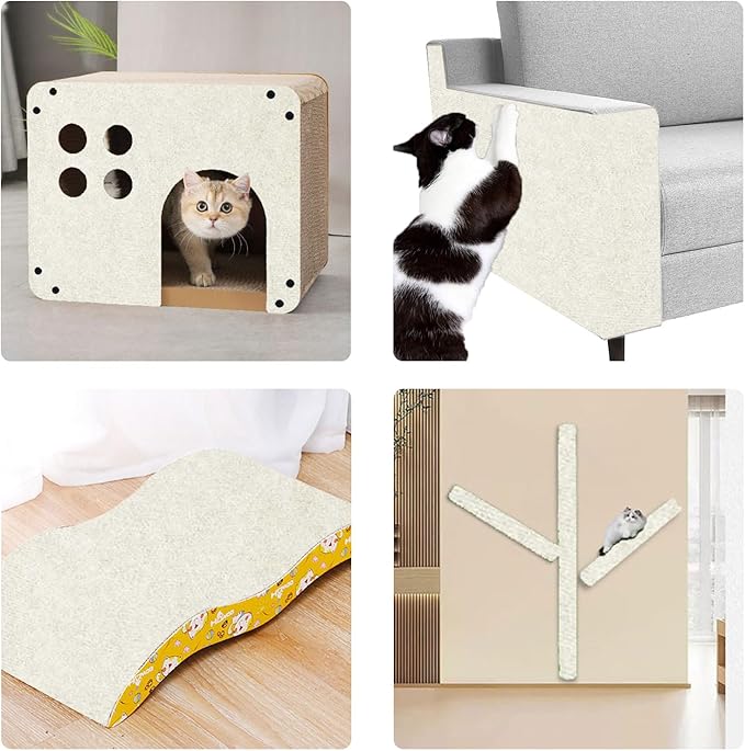 SREBAY Cat Scratch Couch Furniture Protector, Self-Adhesive Scratch Pad | 39.3x15.8In Thickened, DIY Climbing Cat Carpet Mat for Door Window Protector, Couch Guard from Claw with Pins&Tape, OffWhite
