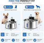 Selene Dog Water Fountain, 7L Stainless Steel Dog Water Fountain with Visual Water Level, Super Quiet Dog Water Bowl, 5-Stage Filtration Pet Water Dispenser, Easy to Clean (7L)
