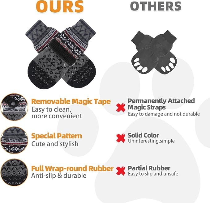 KOOLTAIL Dog Socks to Prevent Licking Paws for Hardwood Floors Anti Slip,Warm Winter Pet Boots&Paw Protector with Grippers,Double Sides Puppy Shoes Booties for Small Medium Large Senior Dogs S