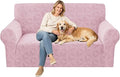 ZNSAYOTX Stretch Couch Cover, 1 Piece Sofa Covers for 2 Cushion Couch, Jacquard Loveseat Slipcovers with Elastic Bottom Thickened Furniture Protector for Dog Cat Pet (Medium, Dusty Pink)