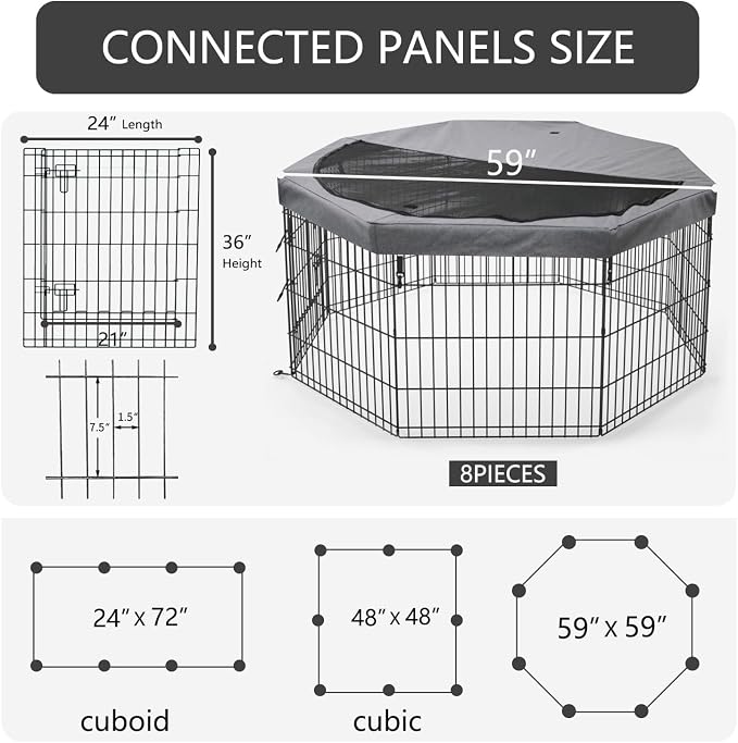 PETIME Foldable Metal Dog Exercise Pen/Pet Puppy Playpen Kennels Yard Fence Indoor/Outdoor 8 Panel 24" W x 36" H with Top Cover (with top Cover, 8 Panels 36" H)