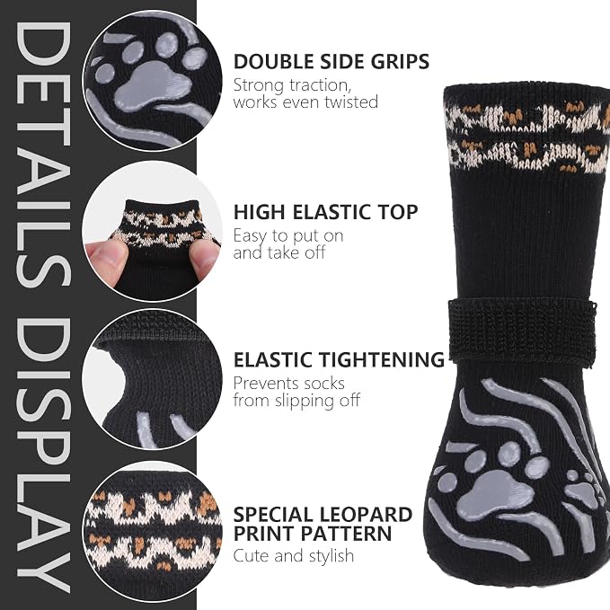 EXPAWLORER Dog Socks for Hot Pavement to Prevent Licking Paws, Non-Slip Dog Grippy Booties Shoes for Hardwood Floors, Traction Control Boots & Paw Protectors for Small Medium Large Senior Dogs Black S