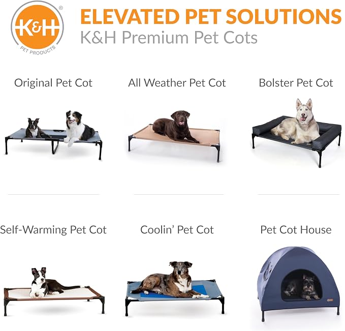 K&H Outdoor Elevated Dog Bed, Bolster Pet Cot, Medium 32x25in, Charcoal | Pet Cot for Medium & Large Pets, Washable Mesh Center Hammock with Removable Washable Bolsters, Indoor / Outdoor Dog Bed