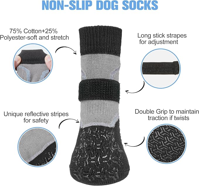 BEAUTYZOO Dog Socks to Prevent Licking Paws for Hardwood Floors Anti Slip, Dog Shoes Booties for Hot/Cold Pavement,Grippy Boots & Paw Protectors Traction Control for Small Medium Large Senior Dogs