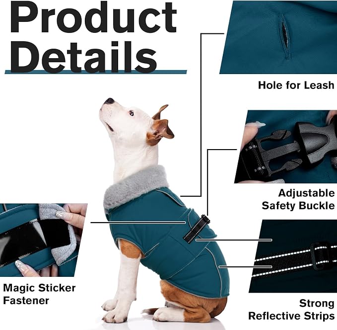 Lelepet Dog Coats for Small Dogs Waterproof Dog Jacket with Adjustable Fit | Winter Jacket Reflective Pet Fleece Vest Windproof Cold Weather Coats with Adjustable Buckle & Leash Hole, Dark Green, S