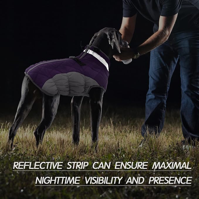 FUAMEY Dog Coat for Large Dogs, Fleece Dog Winter Jacket with Harness | Puppy Cold Weather Coats Reflective Pet Puffer Vest with Zipper Water-Resistant Warm Dogs Snowsuit Windproof Purple XL