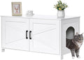 Homhedy 39.4" L Cat Litter Box Enclosure with Barn Door, White | Wooden Cat Washroom Furniture, Cat House, Pet Storage Cabinet, Dog-Proof, Fit Most of Litter Box, Farmhouse Style