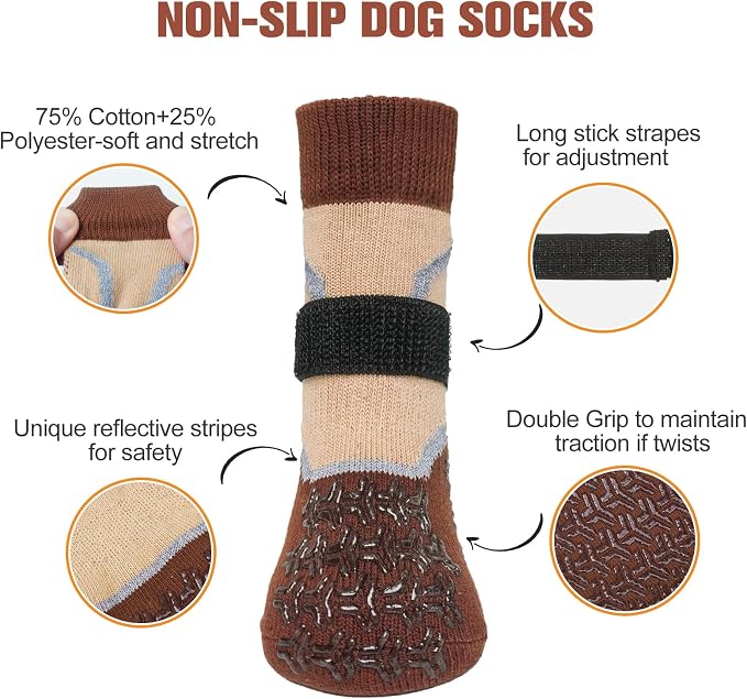 BEAUTYZOO Dog Socks to Prevent Licking Paws for Hardwood Floors Anti Slip, Dog Shoes Booties for Hot/Cold Pavement,Grippy Boots & Paw Protectors Traction Control for Small Medium Large Senior Dogs