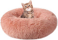 rabbitgoo Calming Cat Beds for Indoor Cats, 20 inches, Pink | Soft Warm Donut, Fluffy Faux Fur, Supportive Raised Rim, Anti-slip, Machine Washable, Up to 15lbs Kittens & Small Cats