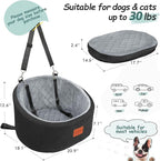 Lealchum Dog Car Seat for Small Dogs Up to 30 Lbs,Ultra Soft Fabric Fill in Comfy Memory Foam,Happy Pet Ride,2 Safety Dog Leashes,Fully Detachable and Washable,Anti Slip Base(Black/Grey)