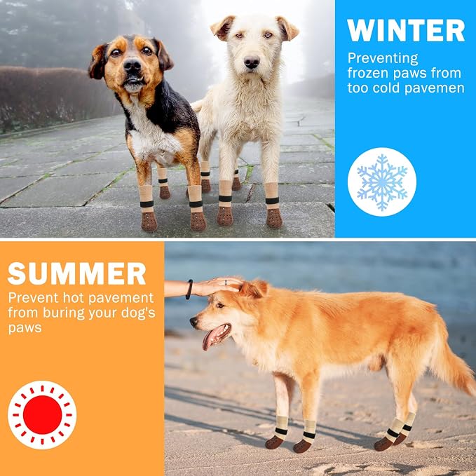 SCENEREAL Dog Socks to Prevent Licking Paws for Hot/Cold Pavement Anti Slip, Dog Shoes for Hardwood Floors, Dog Boots & Paw Protectors with Grippers for Small Medium Large Senior Dogs