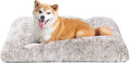 EHEYCIGA Fluffy Dog Crate Bed for Large Dogs, Plush Faux Fur Crate Pad, Calming Anti Anxiety Large Dog Bed, Washable Soft Warm Mat with Non-Slip Bottom, Brown