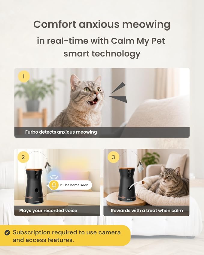 Furbo 360° Cat Camera [Paid Plan Required to Activate] | Stay connected with AI Cat & Home Safety Alerts, Auto-Tracking, Video History & 2-Way Audio. Paid Plan Required (3mo min)
