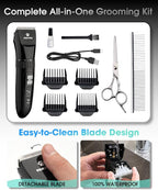 M&M STAR Dog Grooming Kit, Low Noise Dog Clippers, 2-Speed IPX7 Waterproof, Rechargeable Cordless Pet Hair Clippers Trimmer Shaver with LED Display for Dogs and Cats, Black