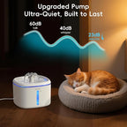 2.5L/84oz Cat Water Fountain, Ultra Quiet Pump & LED Blue Light | Pet Water Fountain with Ultra Quiet Low-Water Auto Shutoff Pump& LED Blue Light - for Pets Small Animals & 8 Filters