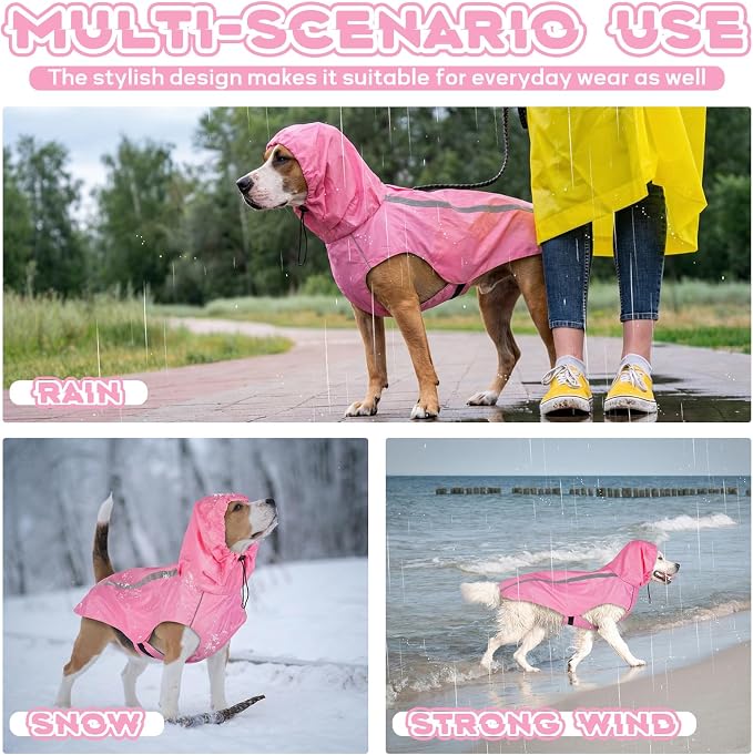 Pink Dog Raincoat with Reflective Strip Hoodie, Waterproof Poncho，L | Reflective Safety Trim, Waterproof & Breathable, Adjustable Hood, Leash-Friendly Access Hole, Easy On & Off Design