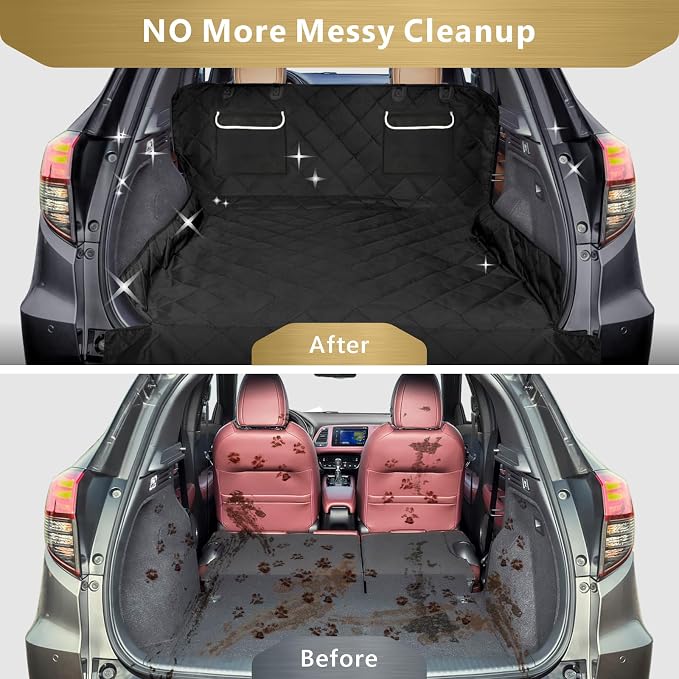 F-color SUV Cargo Liner for Dogs - Heavy Duty Cargo Cover for Mid-Size SUVs | Water Resistant, Bumper Flap, Non-Slip Mat, Car Trunk Dog Car Seat Cover Prevents Scratches Pet Hair Mud Dirt for Sedans Vans