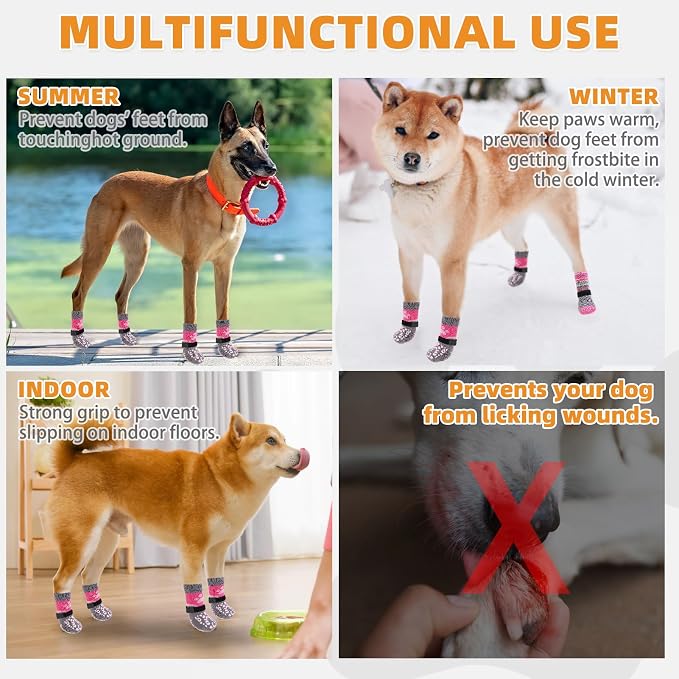 KOOLTAIL Dog Socks Shoes for Hot Pavement, Breathable & Warm Winter Dog Booties to Prevent Licking Paws for Small Medium Large Senior Dogs,Non Slip Grippy Pet Boots & Paw Protectors for Hardwood Floor