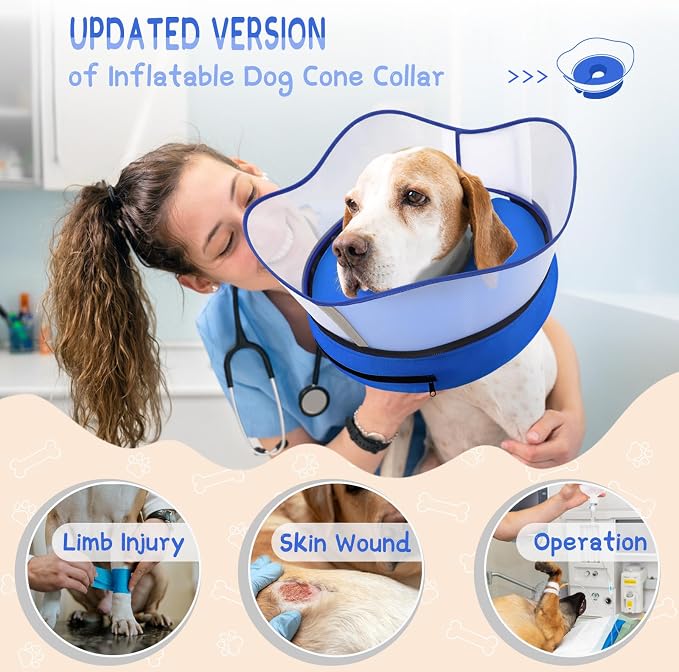 Supet Raised Inflatable Dog Cone Collar to Stop Licking, Soft Dog Cone Alternative After Surgery, Pet Neck Donut Collar for Small Medium Large Dogs