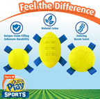 Hartz Dura Play Sports Football Dog Toy, Bacon Scented Squeaky Latex Yellow & Blue Toy, 3 Count